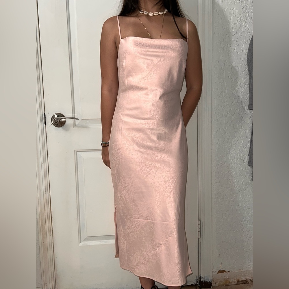 Express Pink midi dress, square neckline and lace-up back. Size Extra Small